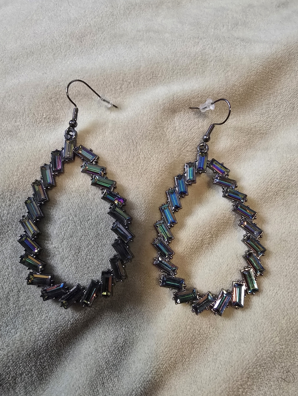 Iridescent Teardrop Crystal Hoop Earrings - Women Jewelry